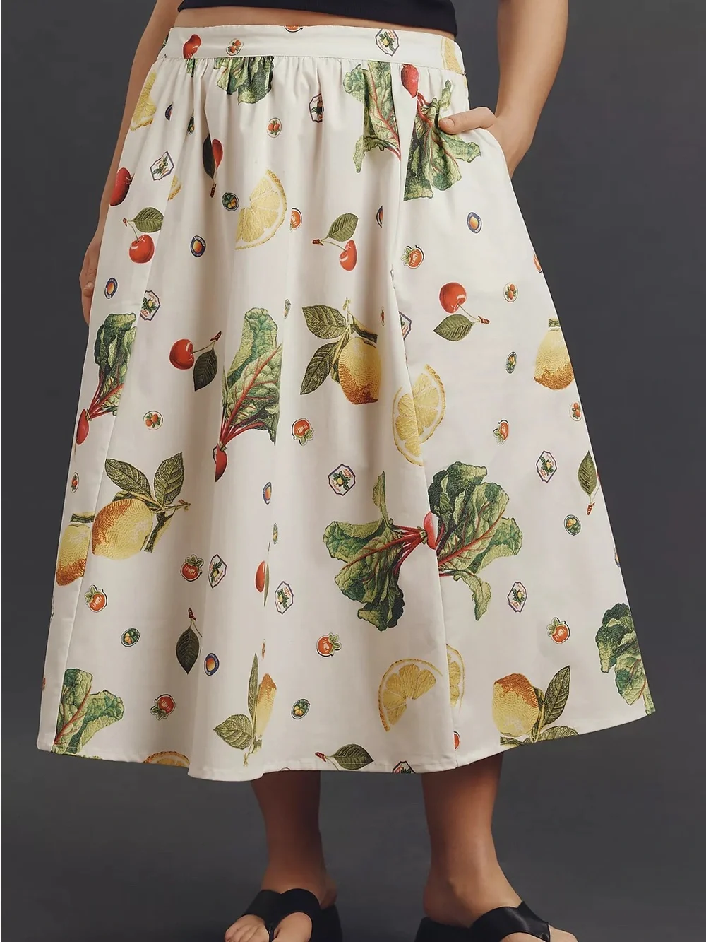 NWT Anthropologie Maeve Jacie Poplin Midi Skirt Harvest Vegetable Fruit XS